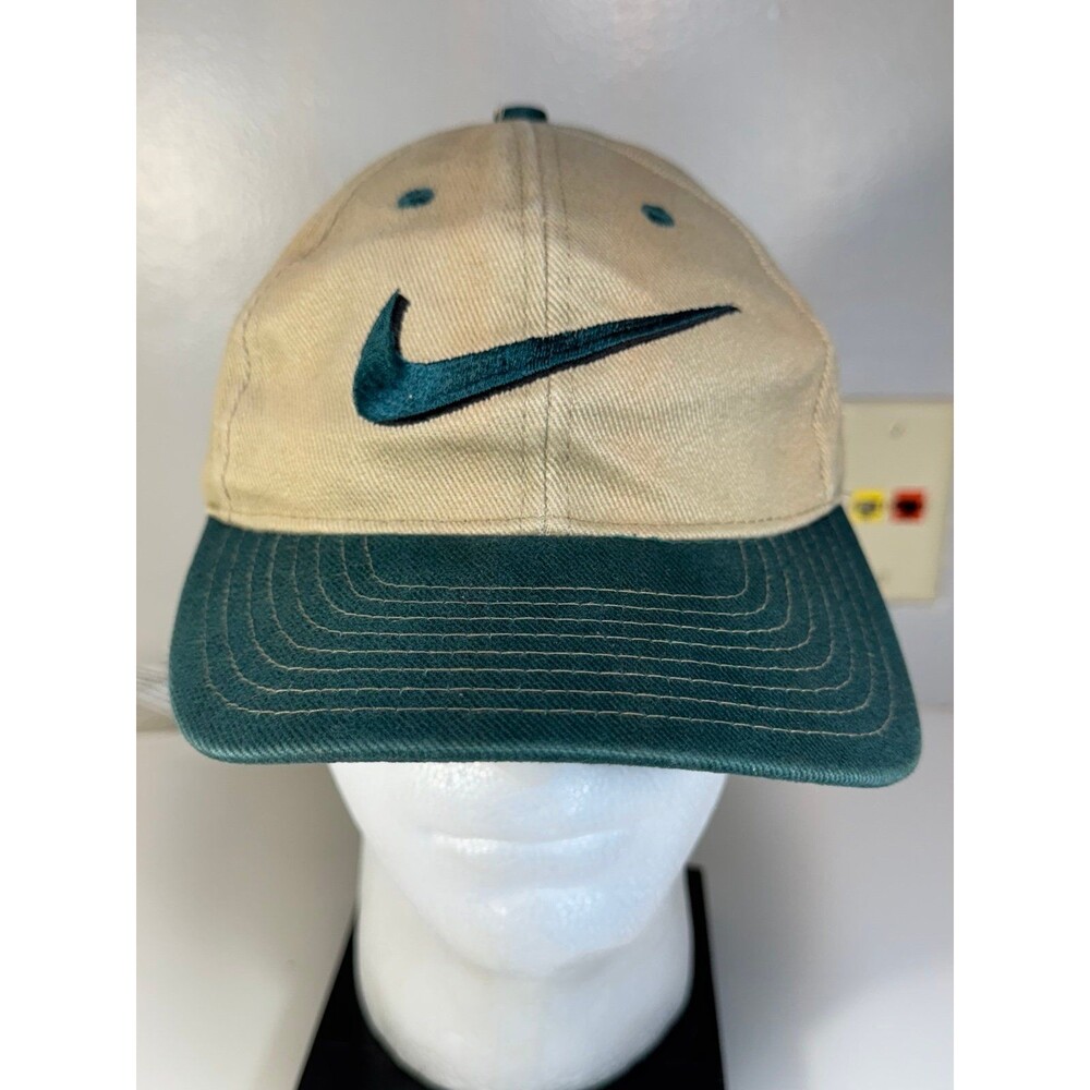 Vintage 90's Nike Big Logo Swoosh Snapback Cap Hat Green‎
